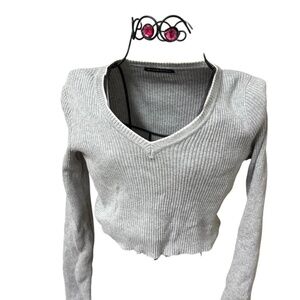 Brandy Melville grey cropped v neck sweater